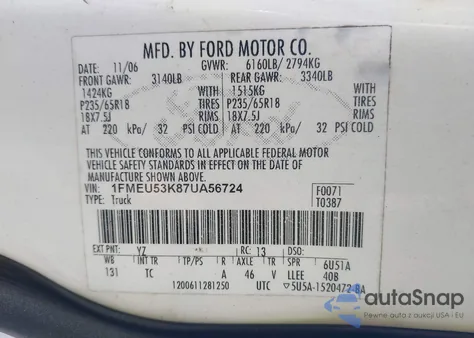 2007 Ford Explorer Sport Trac Limited from USA, damaged, VIN 1FMEU53K87UA56724